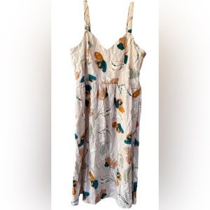 Rachel Zoe 100% Linen Dress Sweetheart Neckline Floral Boho Zip Side sz 10 Midi